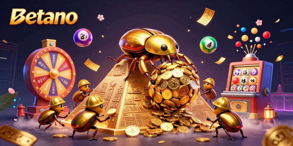 Experience the thrilling action of Betano with vibrant games, dynamic lottery elements, and golden treasures raining down.