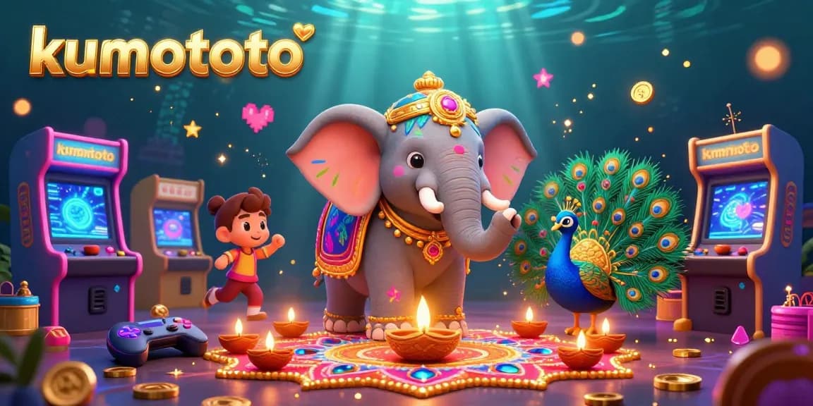 Experience the excitement of kumontoto with immersive gaming elements and vibrant decorations in a captivating 3D illustration.