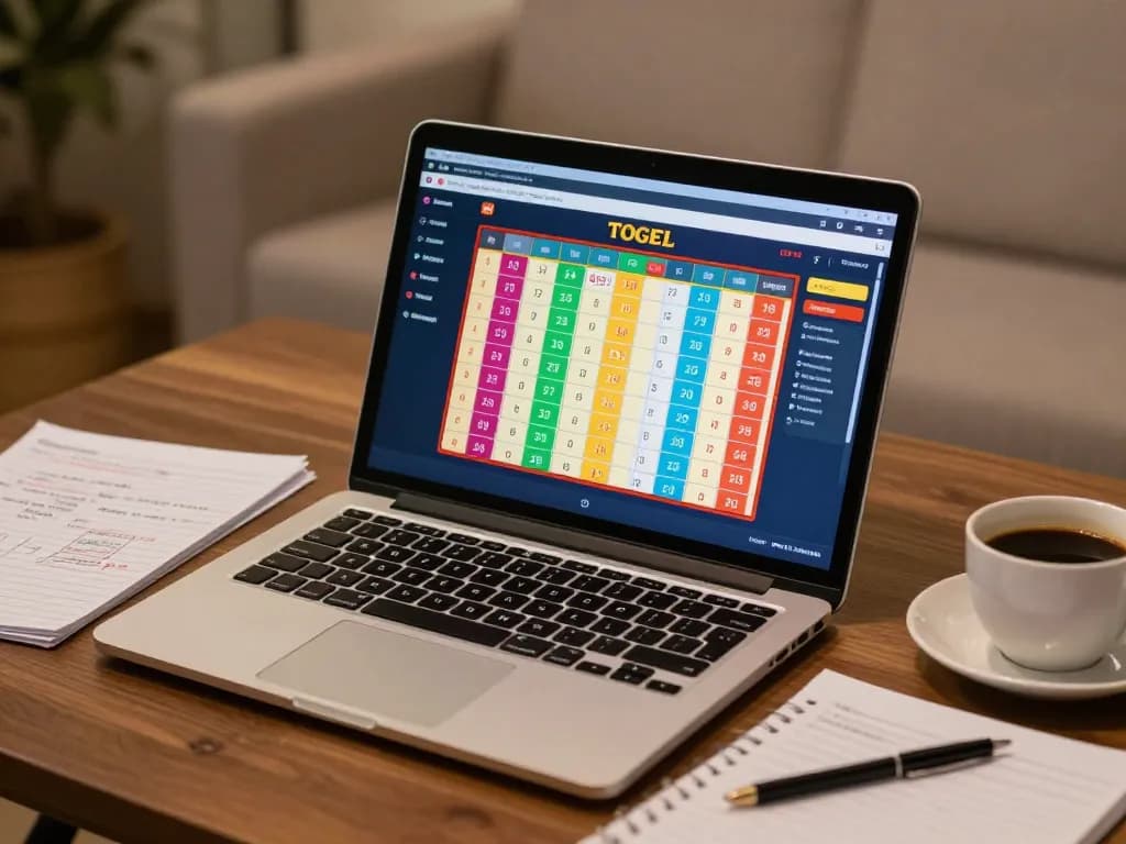 Togel sgp betting interface displayed on a laptop during an online gaming session, showcasing recent results and strategies