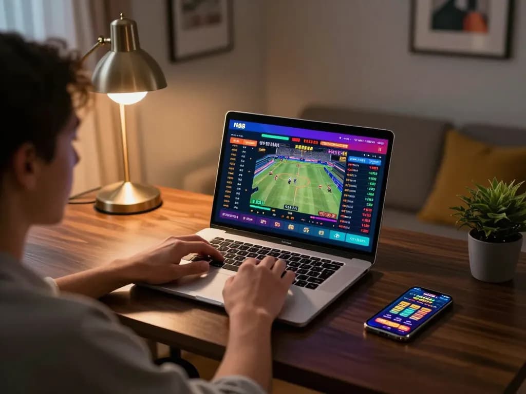 Engaging online sports betting experience on n188 platform with laptop and smartphone.
