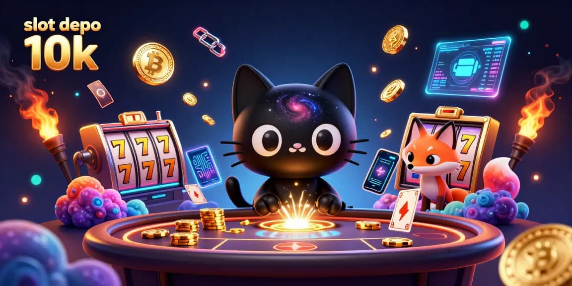 Experience thrilling wins with slot depo 10k illustrated by enchanting characters and casino elements.