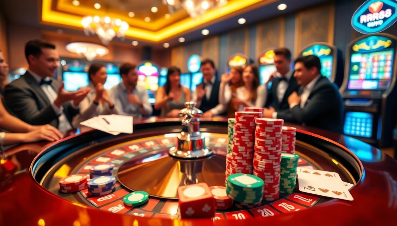 Experience excitement at RR88 with vibrant casino games and colorful chips.