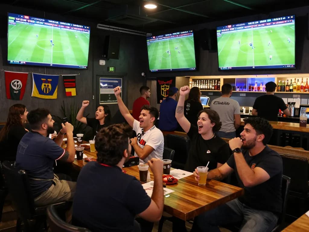 Watch live matches with Trực tiếp bóng đá CakhiaTV as fans cheer in an exciting sports bar atmosphere.