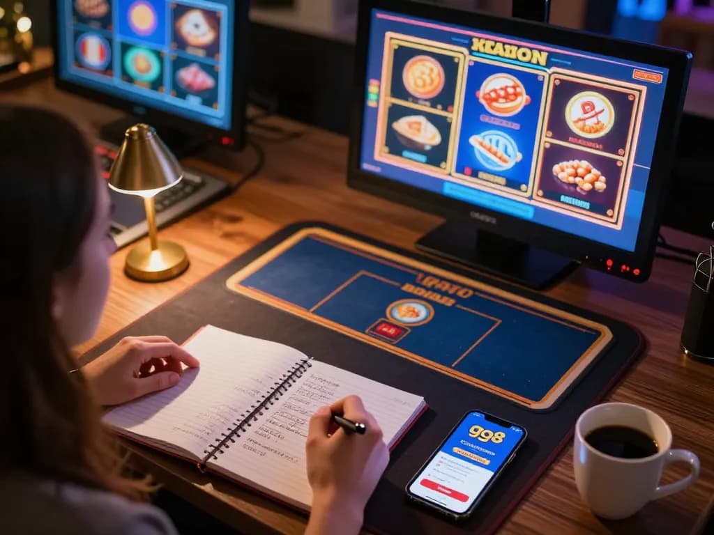 Engaging in a go8 online casino gaming session, showcasing vibrant gameplay on screens.
