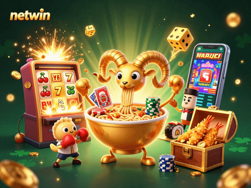 Engage with netwin's vibrant casino world featuring characters and an exciting jackpot scene.