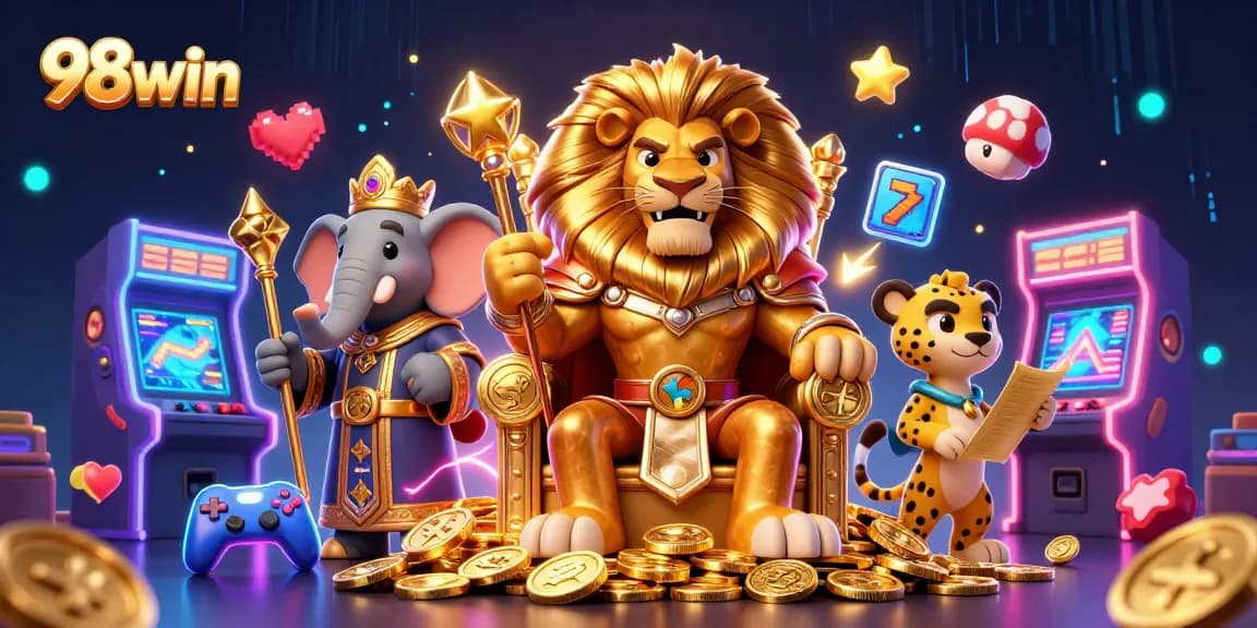 Experience the thrilling world of 98win with dynamic casino games and energetic characters.
