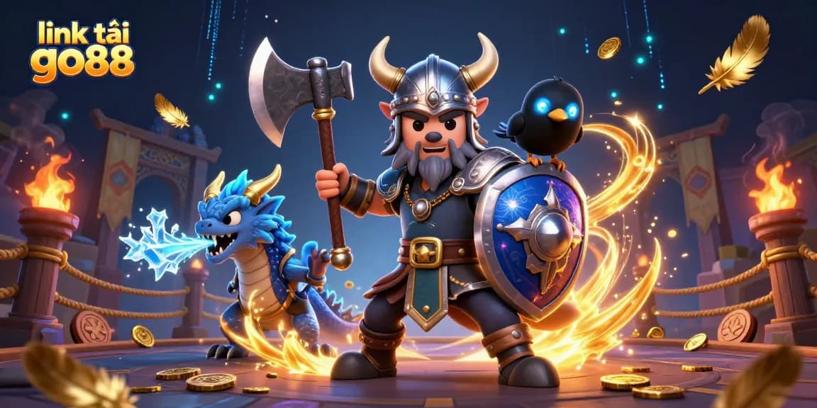 Play thrilling games at link tải go88 with this dynamic Viking and dragon scene illuminating the excitement of online gambling.