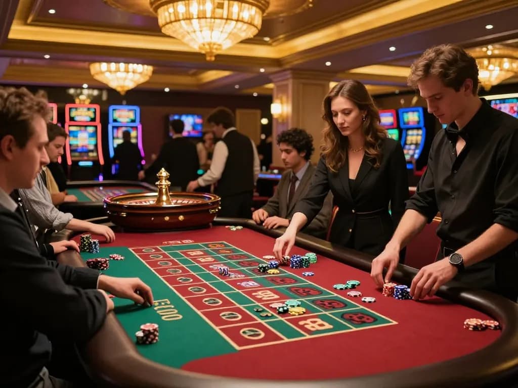 F168 players engaging at an exciting roulette table, showcasing bets and colorful chips during gameplay.