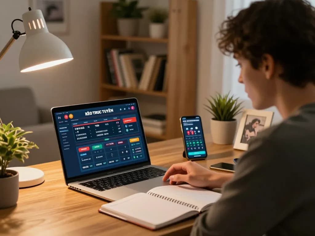 KÈO TRỰC TUYẾN online gaming setup featuring a person focused on betting strategies at home