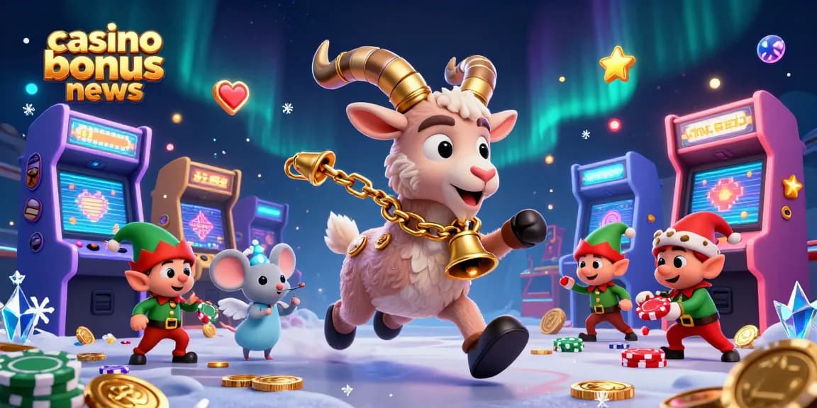 Experience the latest casino bonus news with a festive casino scene featuring creative characters.