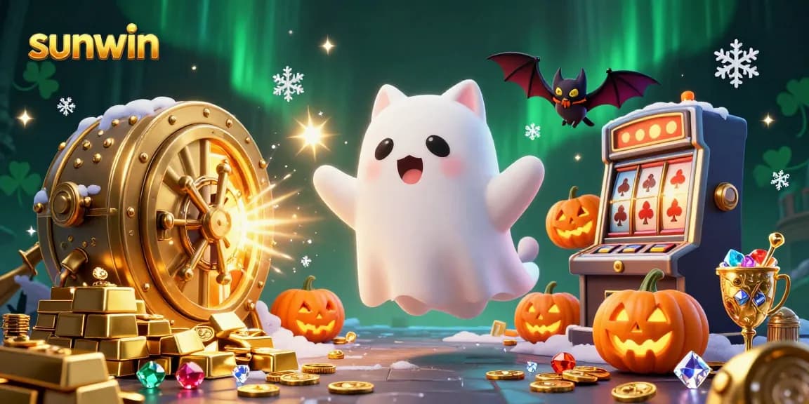 Experience thrilling gaming adventures with sunwin, a ghost cat and bat exploring a haunted casino.