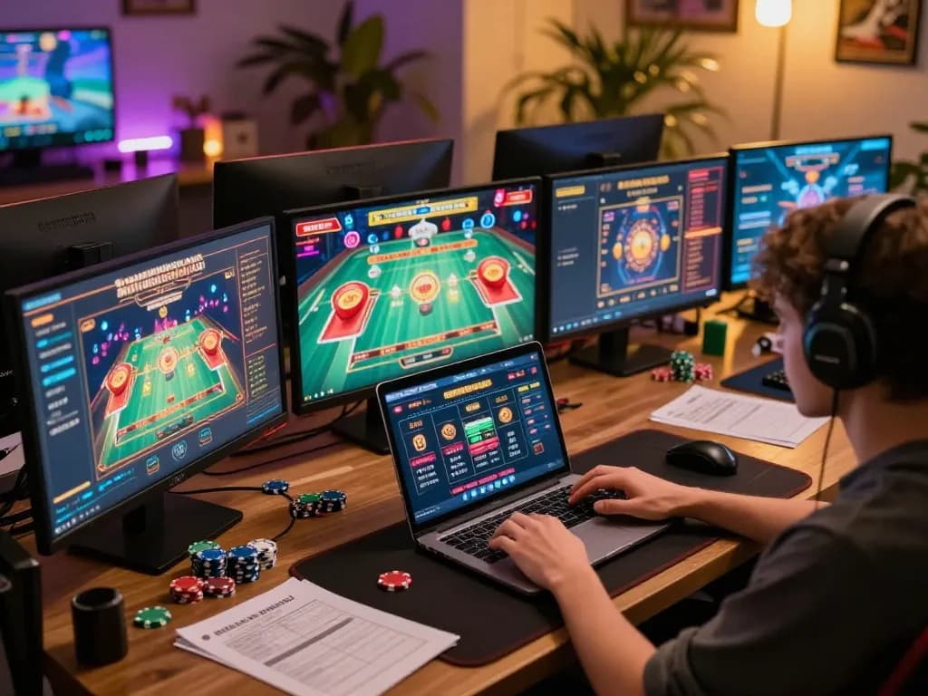 Engaging in online gaming at 100vip co with a vibrant setup showcasing casino games