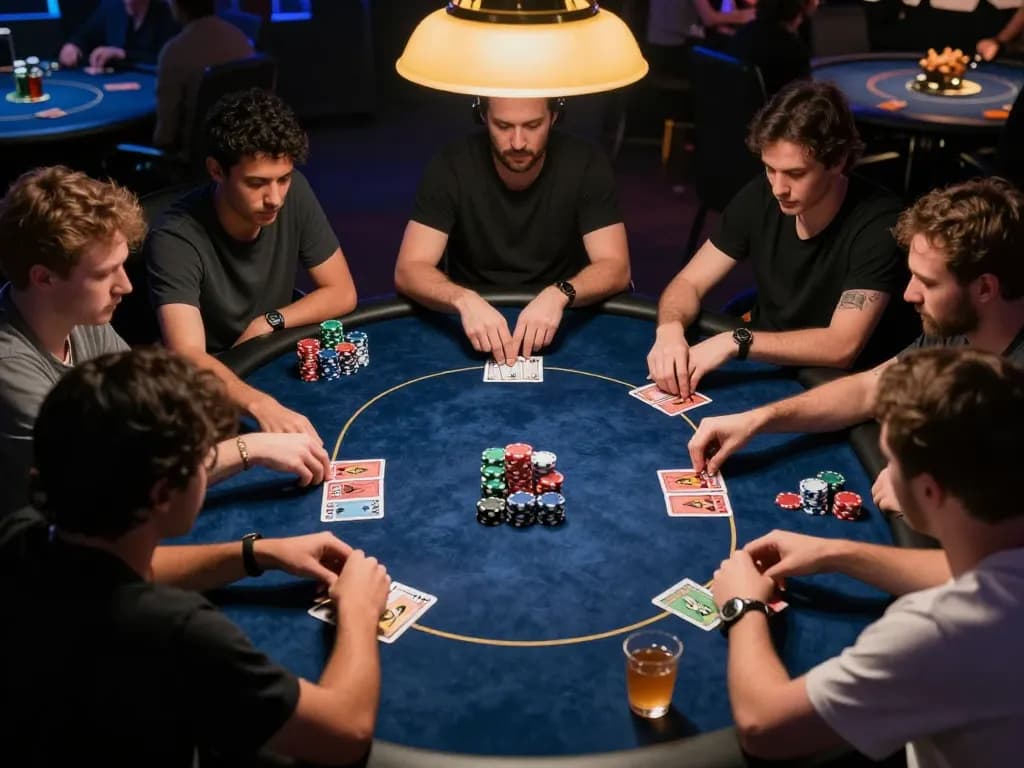 Các người chơi Lucks8 thưởng thức một ván bài poker hồi hộp trong khi tập trung vào chiến lược và tương tác.