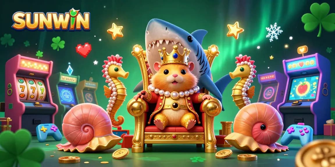 SUNWIN captures the excitement of slot gaming with vibrant 3D characters amidst dazzling arcade scenes.