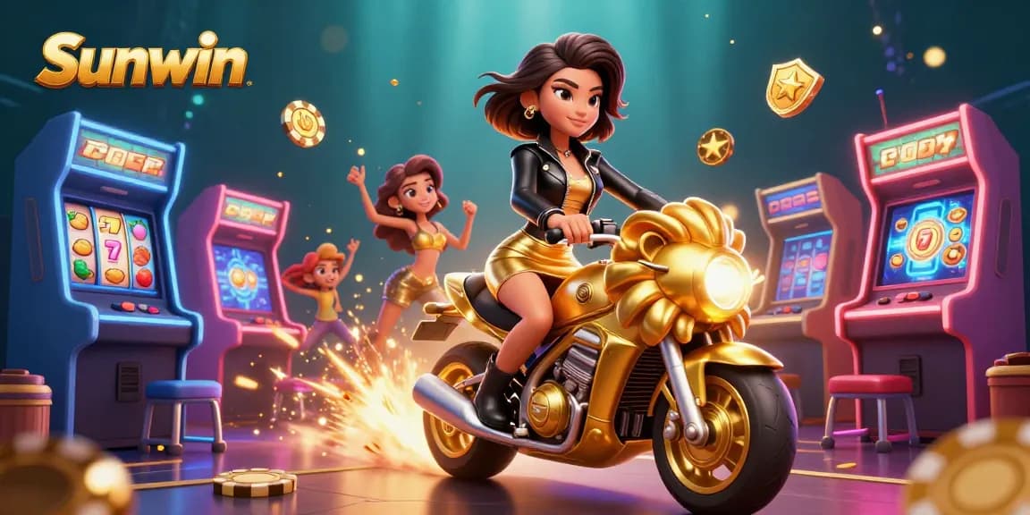 Experience thrilling gameplay with Sunwin, featuring fun casino slot elements and a vibrant 3D illustration.
