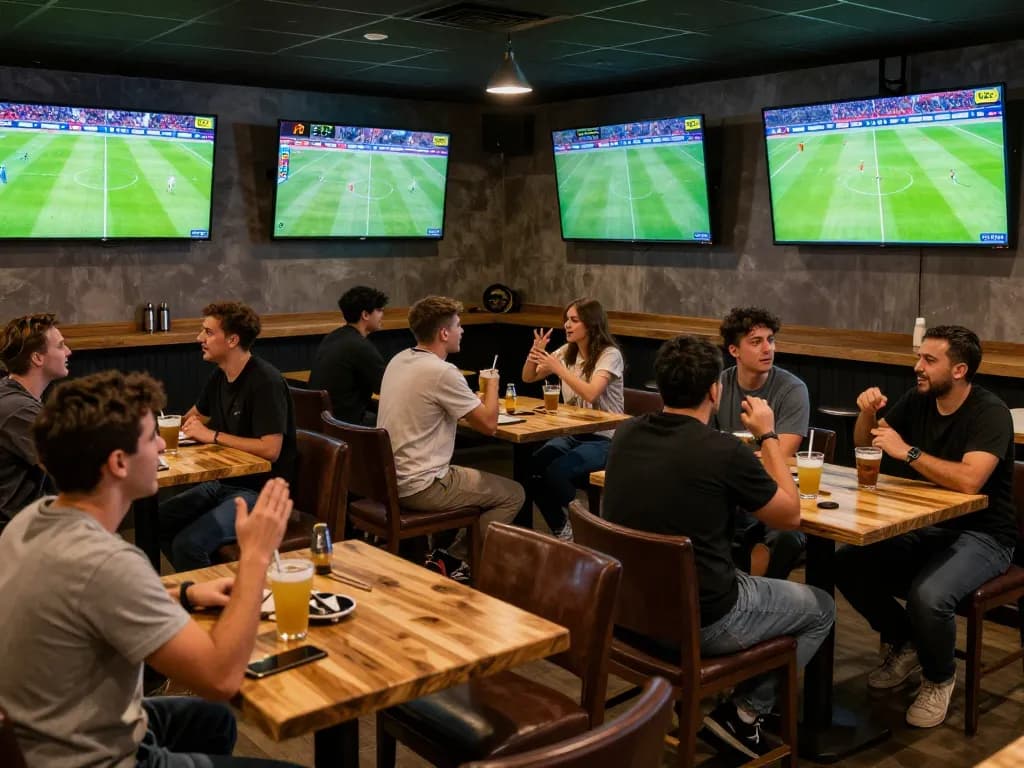 Socolive viewers enjoying live soccer matches in a vibrant sports bar atmosphere.