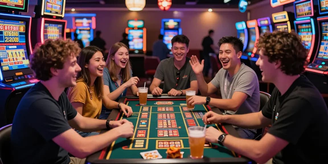 Pengunjung di https://honda555.net/ bergembira bermain togel dengan mesin slot dan tiket, suasana penuh semangat.
