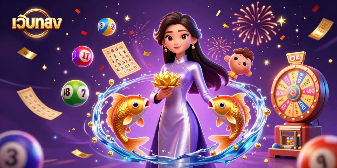 Experience vibrant เว็บตรง casino excitement with a dynamic 3D illustration of a woman and game elements.