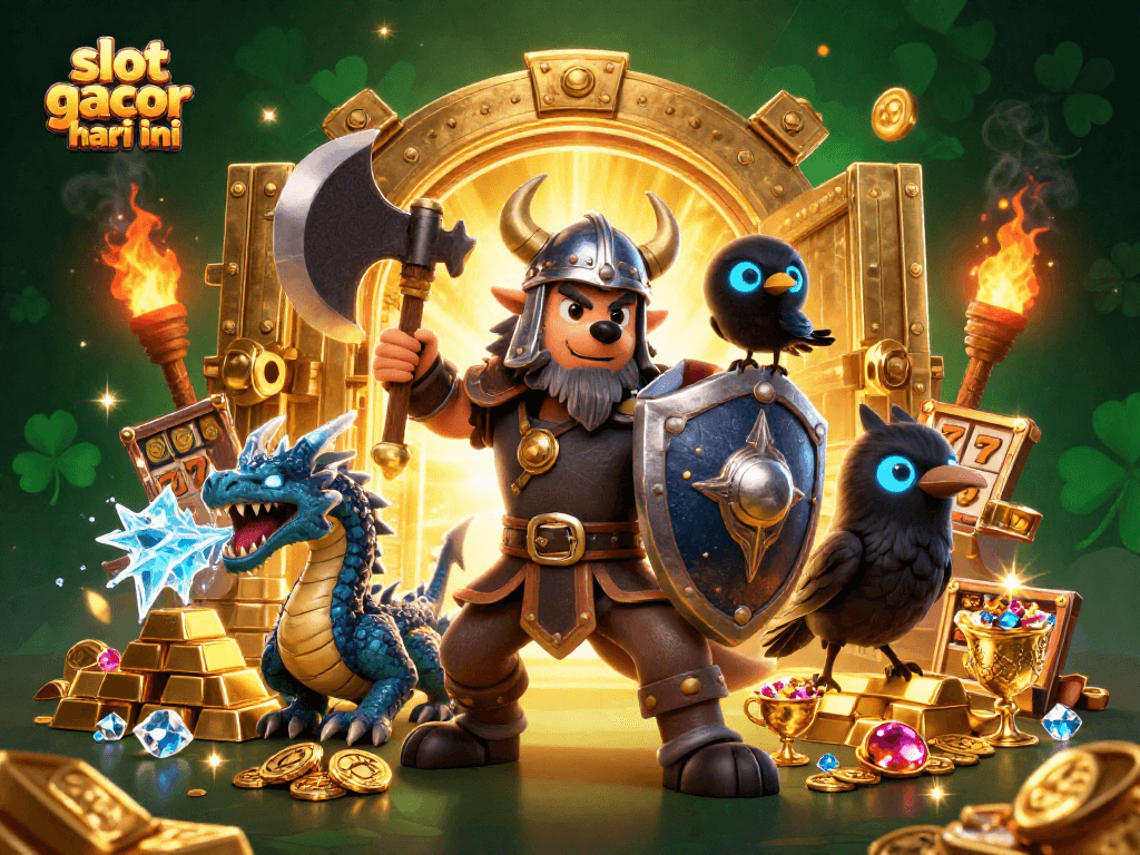 Gambarkan slot gacor hari ini dengan karakter Viking dan elemen kasino yang mengesankan.