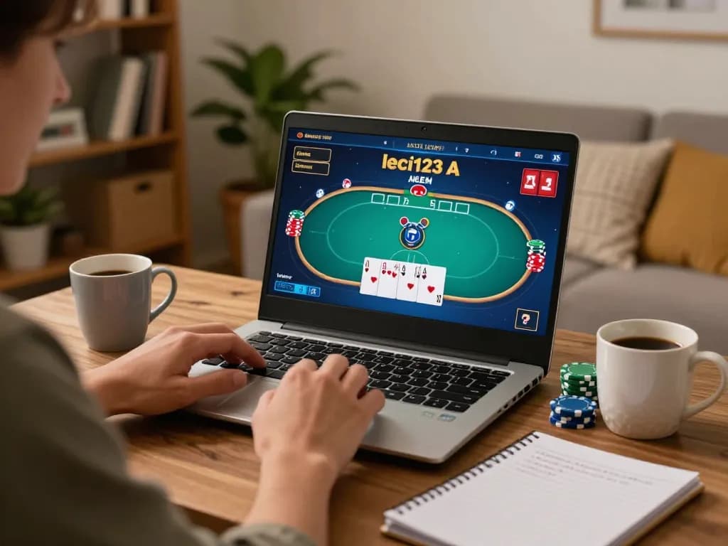 Permainan poker yang menarik di platform leci123a, menampilkan taruhan strategis dalam pengaturan rumah yang nyaman.