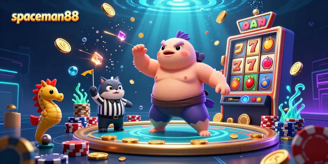 Engage with spaceman88 while spinning vibrant slot reels and winning vast treasures in an underwater casino.