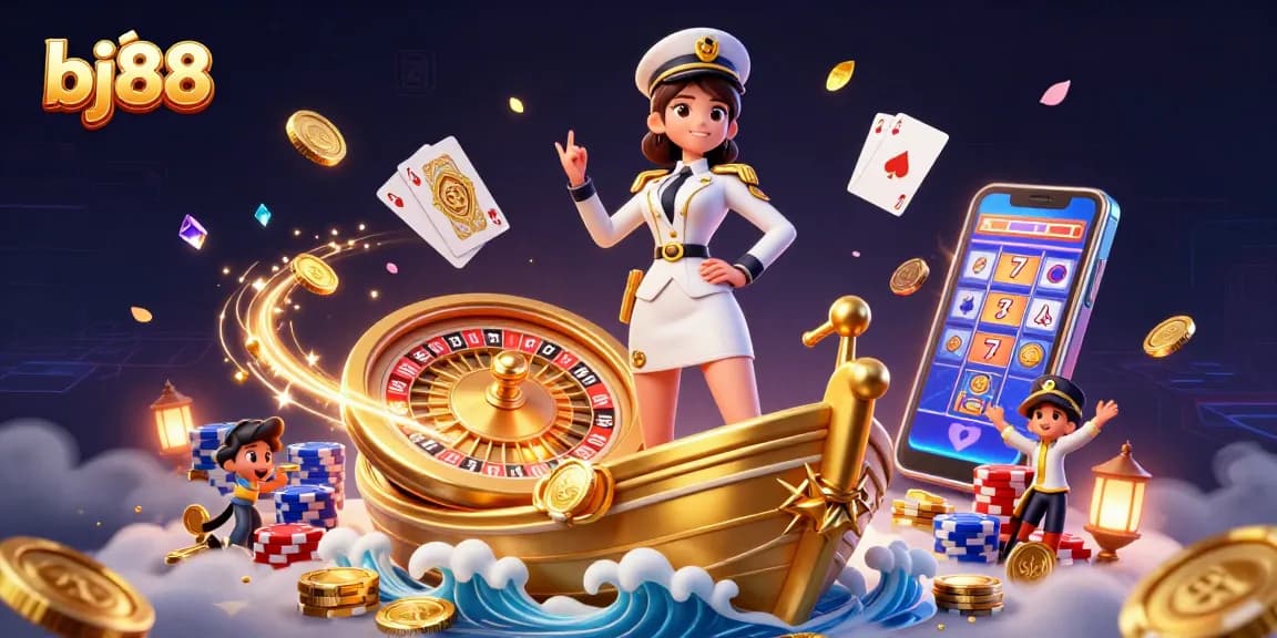 Win big at bj88 with a vibrant 3D casino scene featuring captivating games and golden chances.
