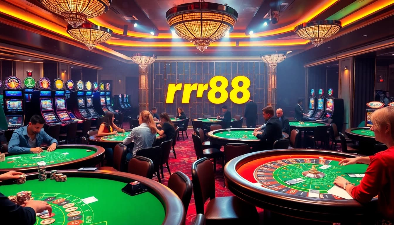Experience the thrill of rr88 mov with vibrant casino gaming tables and luxury decor.