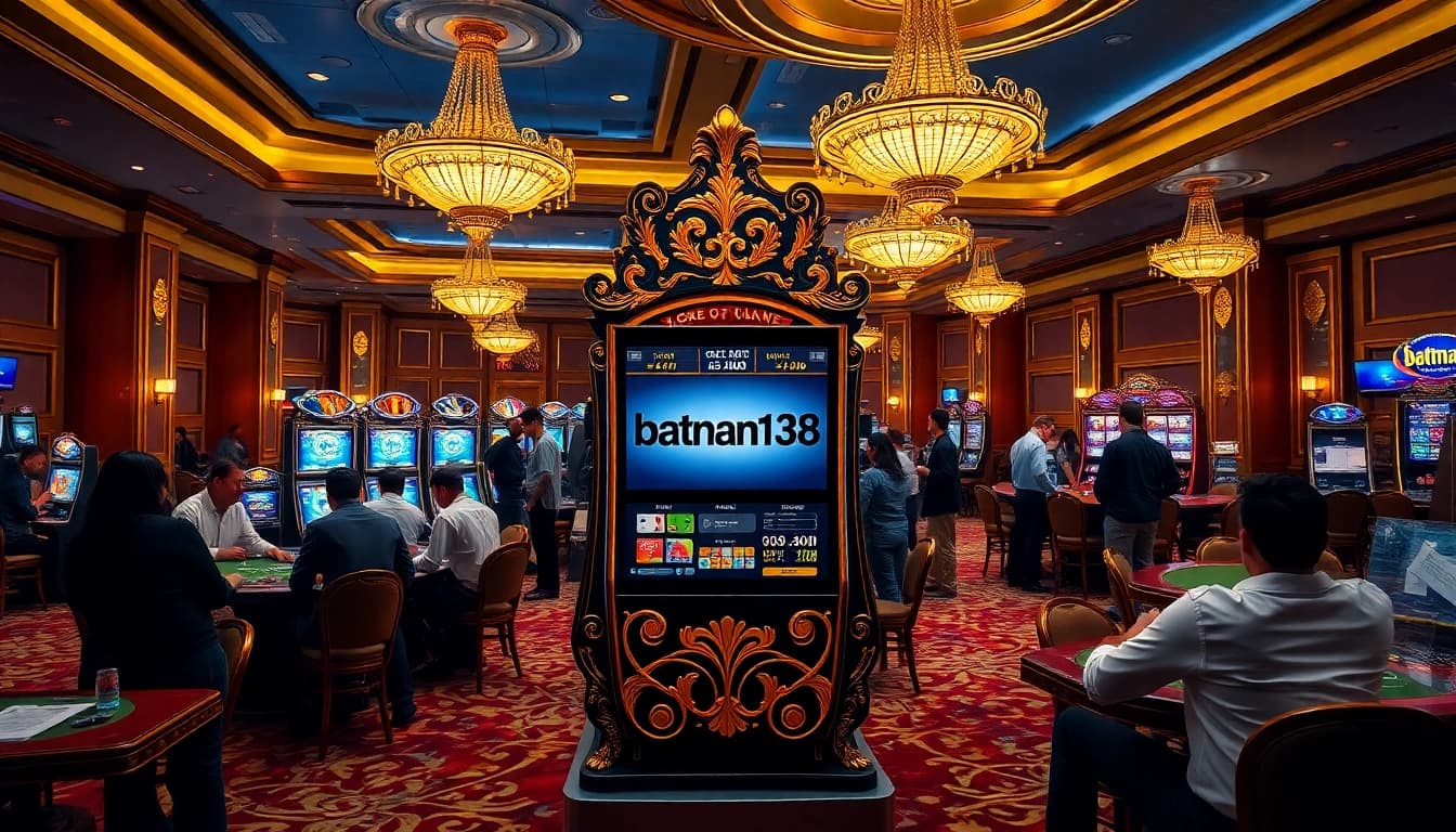 batman138 slot machine attracting enthusiastic players in a luxurious casino atmosphere