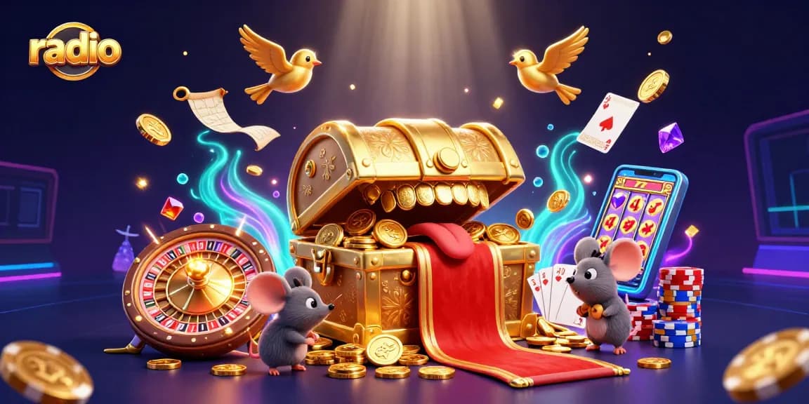 Experience high-stakes radio gaming with dazzling treasures and vibrant illustrations