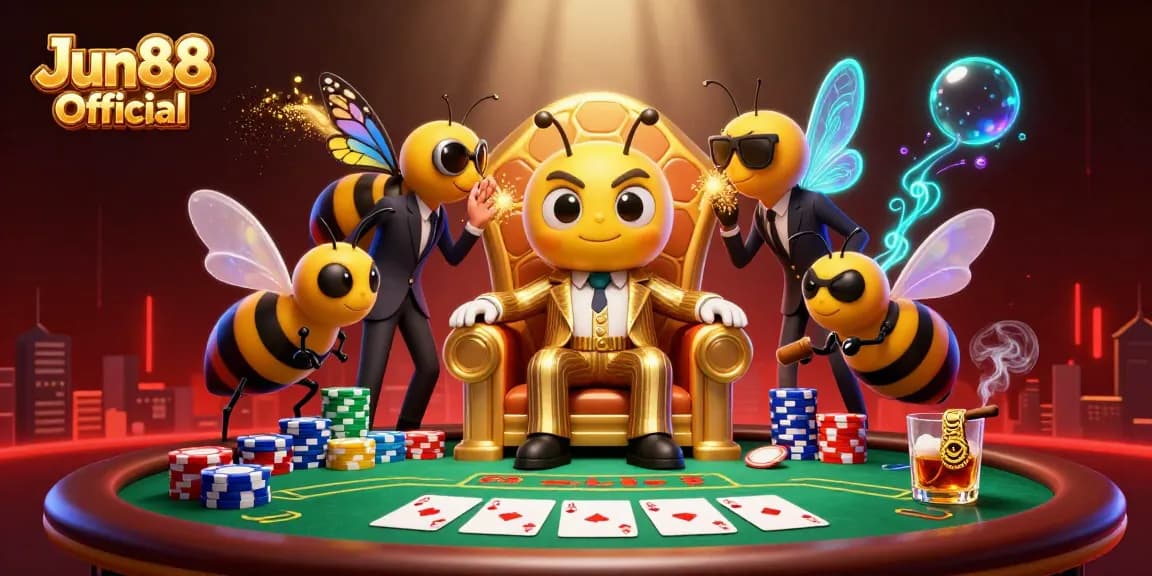 Engage in thrilling casino action with Jun88 Official's vibrant illustration showcasing poker excitement.