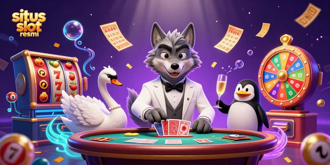 Experience thrilling moments with situs slot resmi, showcasing dynamic slot reels and charming casino characters.