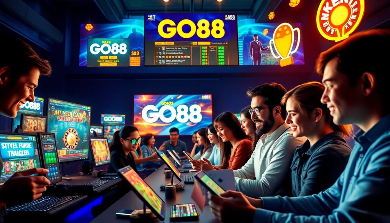 GO88 gaming platform highlighting players engaged in exciting gameplay with vibrant digital elements.