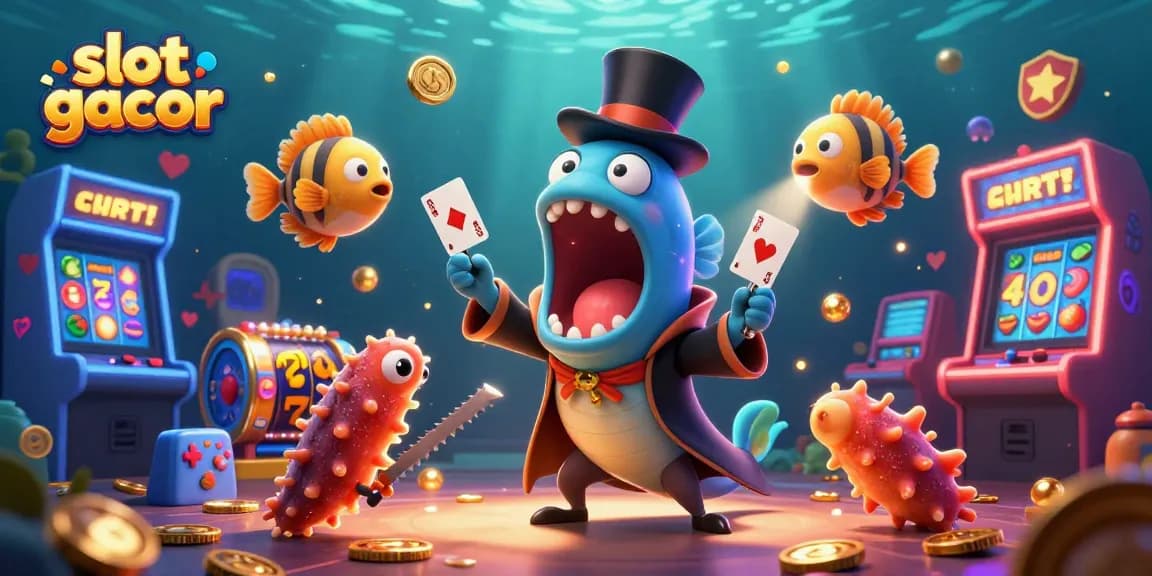 Experience slot gacor thrills with animated characters showcasing vibrant slot machines and casino excitement.