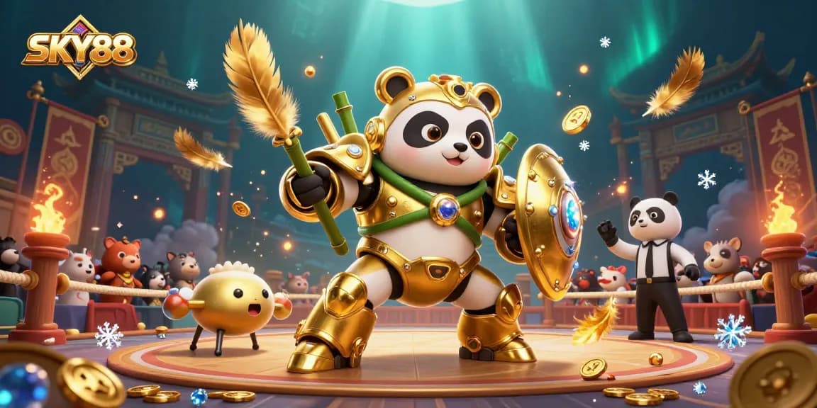 Engage in thrilling gameplay at SKY88 with an exciting 3D illustration featuring a vibrant casino arena.