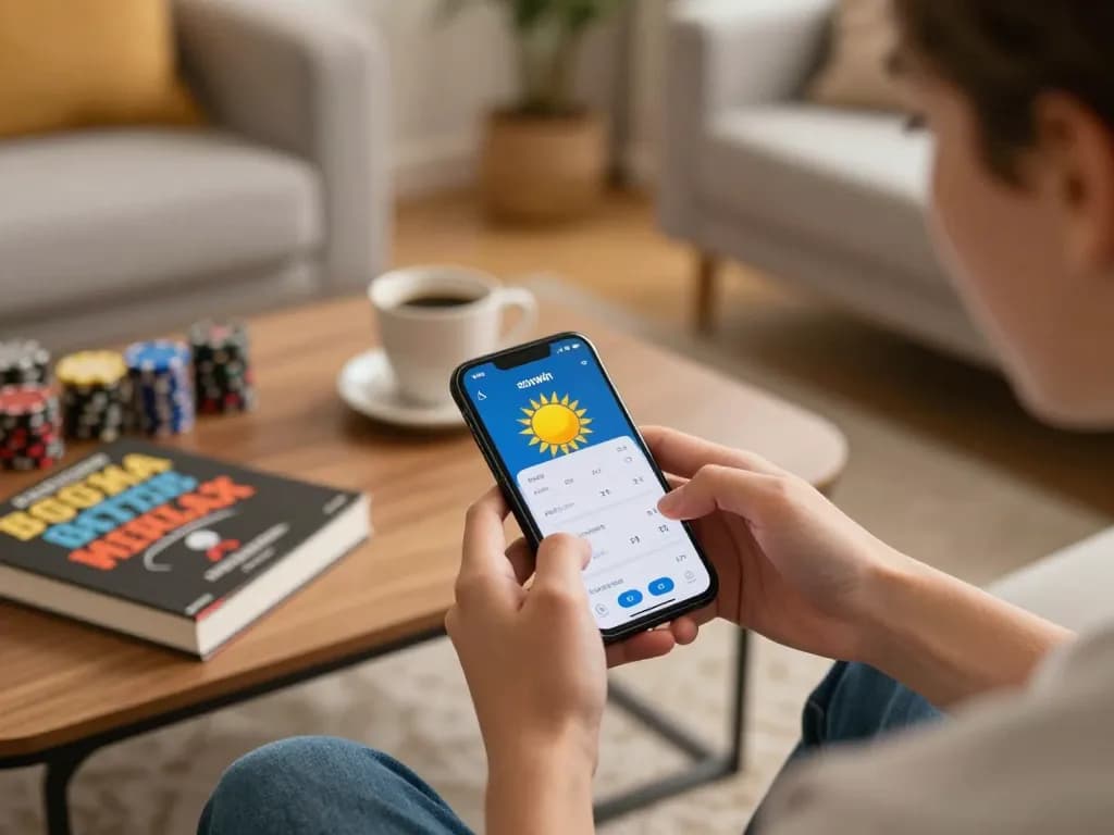 Player using the sunwin app on smartphone during an exciting online gaming session at home.