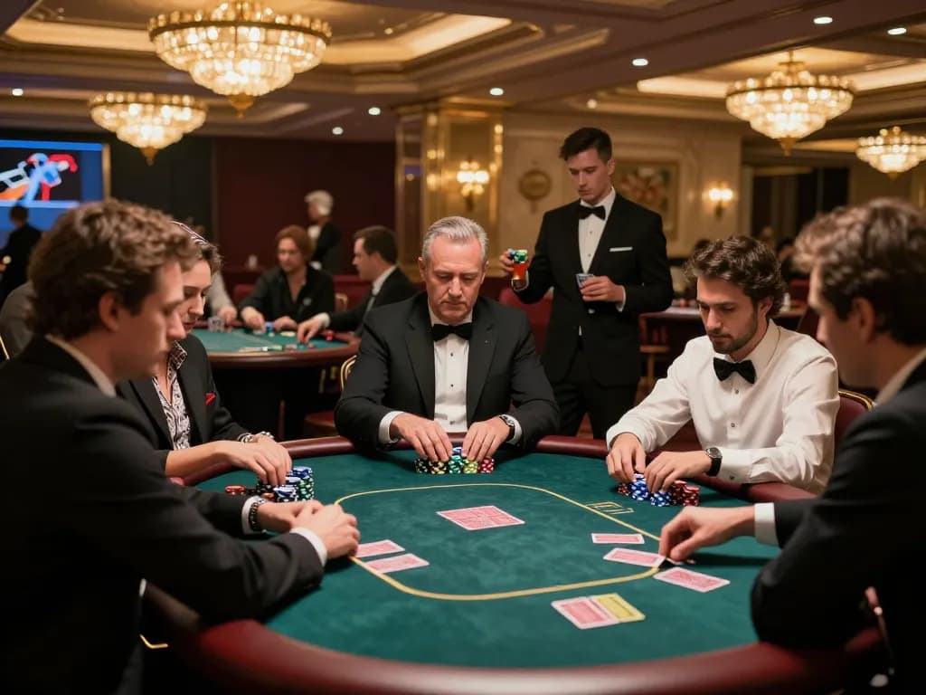 Players strategizing in a high-stakes game of poker at 32win casino, showcasing excitement.