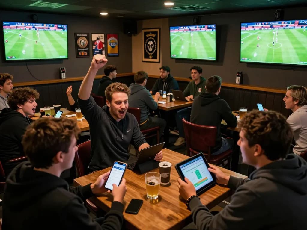 Watch live soccer matches on the cakhia tv app while placing bets in a vibrant sports bar atmosphere