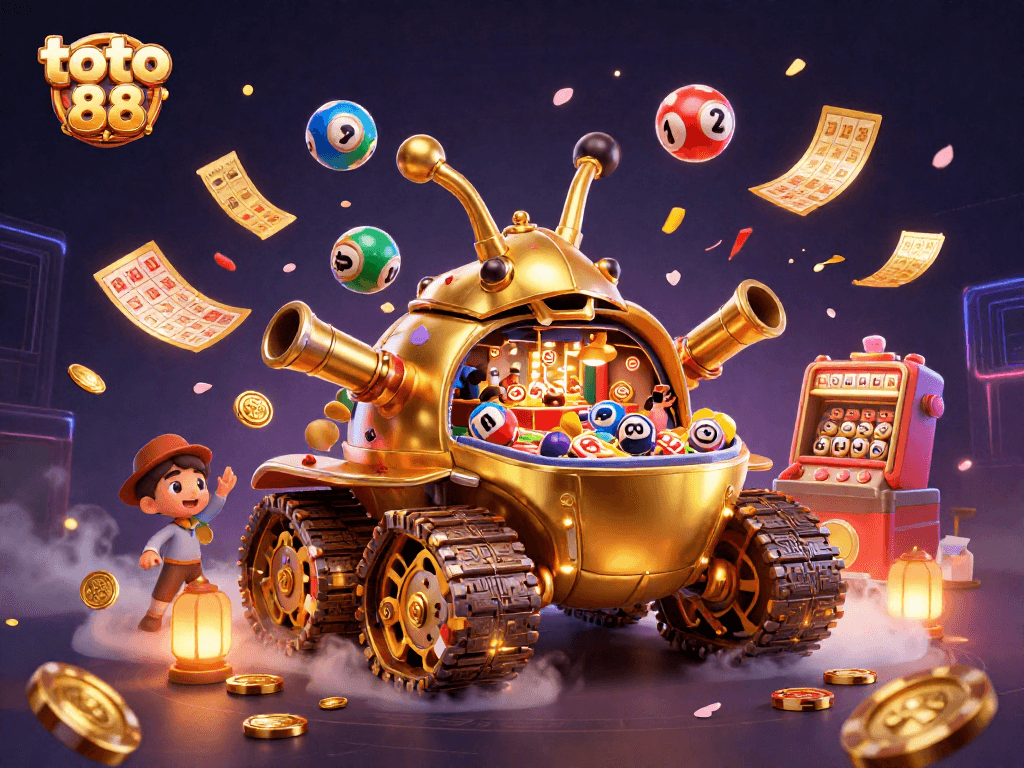 Engage in thrilling gameplay at toto 88 slot with a dynamic casino-inspired scene featuring vibrant elements.
