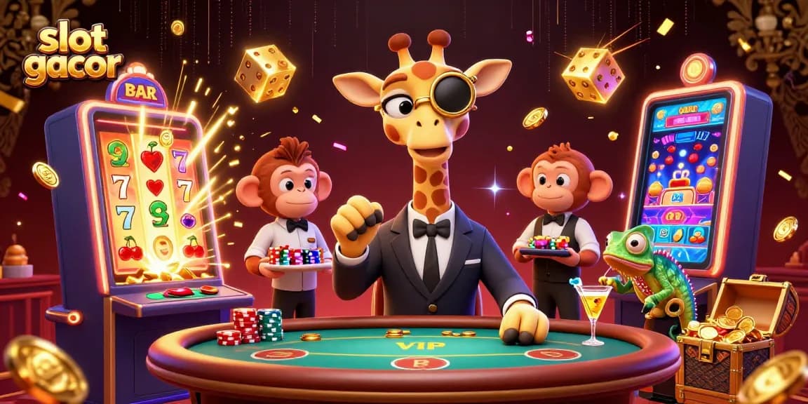 Raih jackpot di slot gacor dengan karakter kartun dan elemen kasino yang meriah.