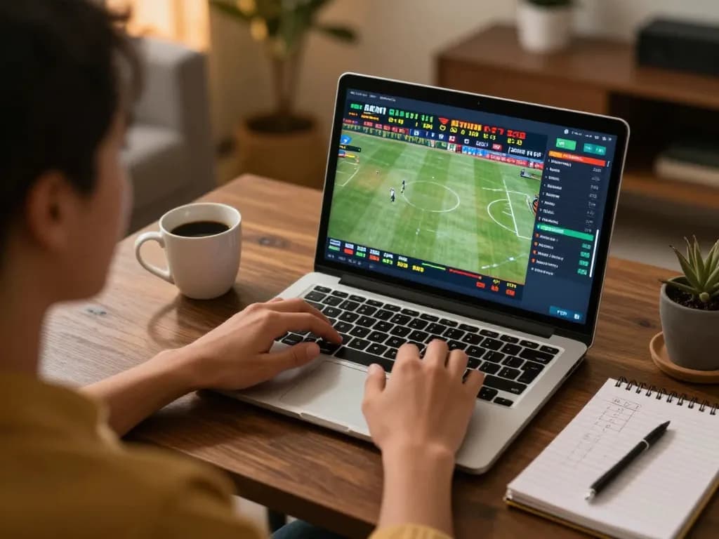 Engaging in sports betting on sunwin platform with laptop showing live odds and strategies.