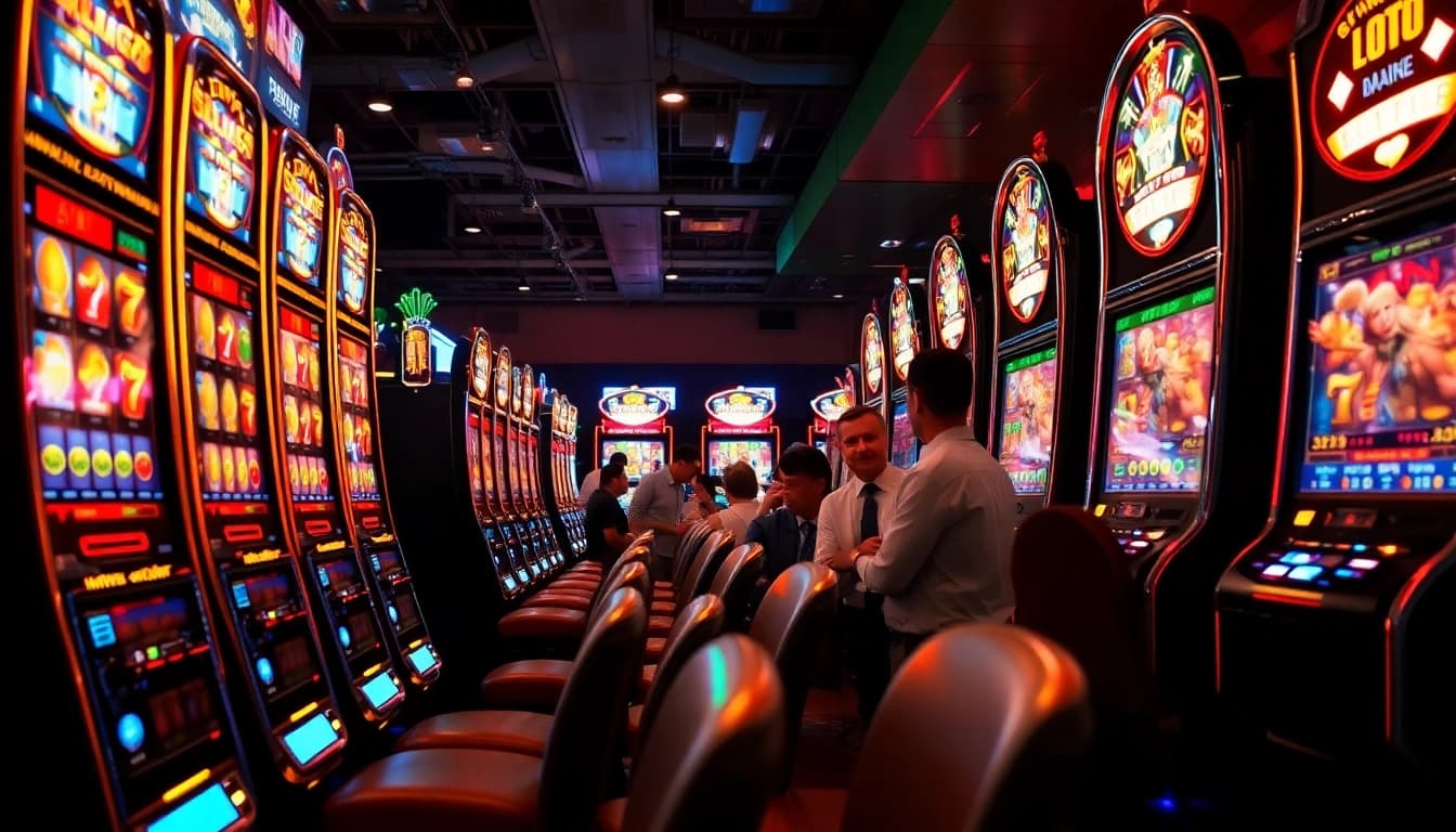 Rasakan keseruan mahongtoto dengan mesin slot berwarna ceria di kasino yang ramai.