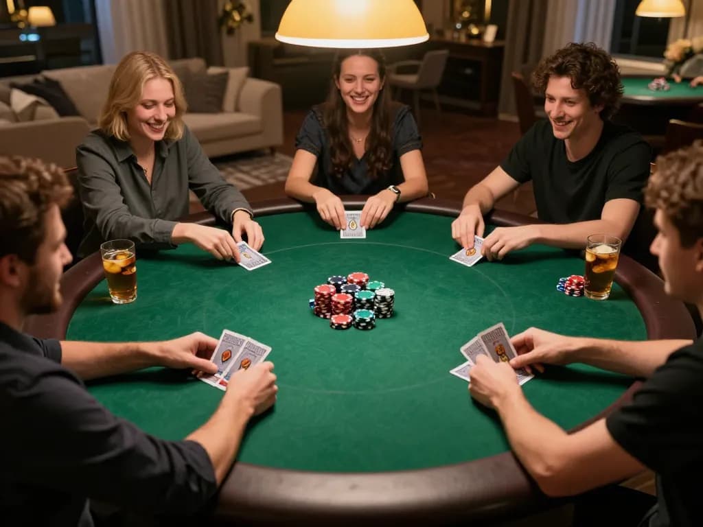 KP88 poker game in action with players holding cards and vibrant chips, creating an engaging atmosphere.