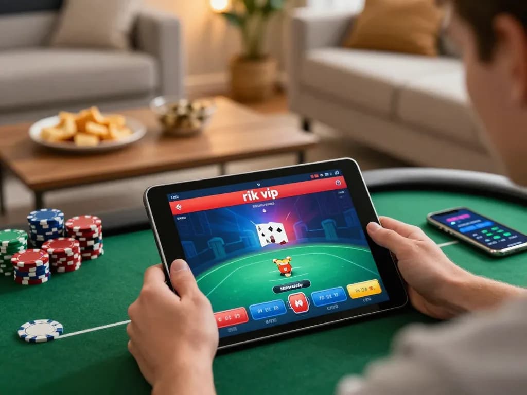Player engaging in an exciting poker game on the rik vip app at home, highlighting strategic gameplay.