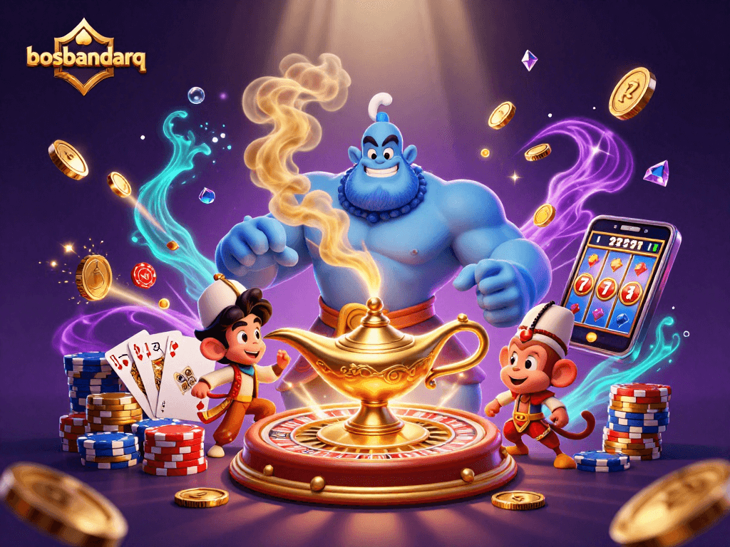 Engage with bosbandarq's dynamic online gaming experience featuring vibrant casino elements.