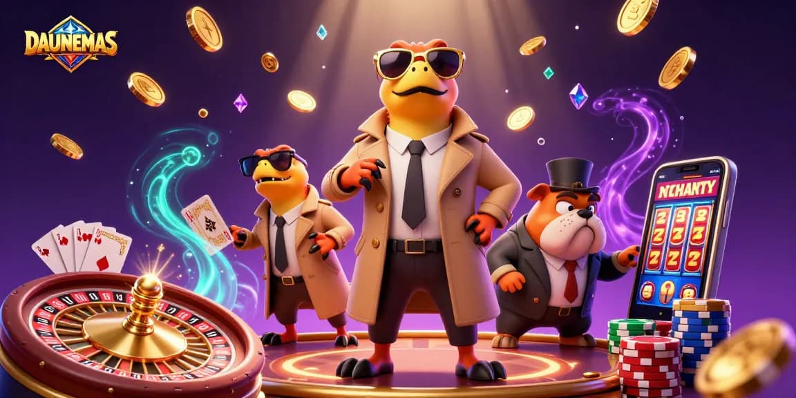 DAUNEMAS showcases raptors in disguise, chasing casino thrills with vibrant game elements.