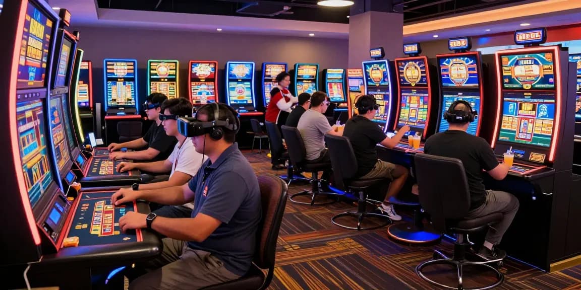 Players enjoying the thrill of a credit card casino, with vibrant gaming setups and an exciting atmosphere highlighting the energy of online gambling.