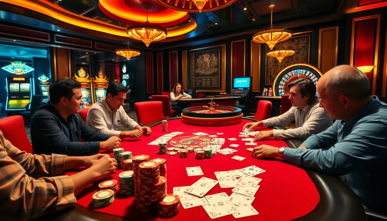 Experience thrilling poker action at Thabet college casino with vibrant tables and players.