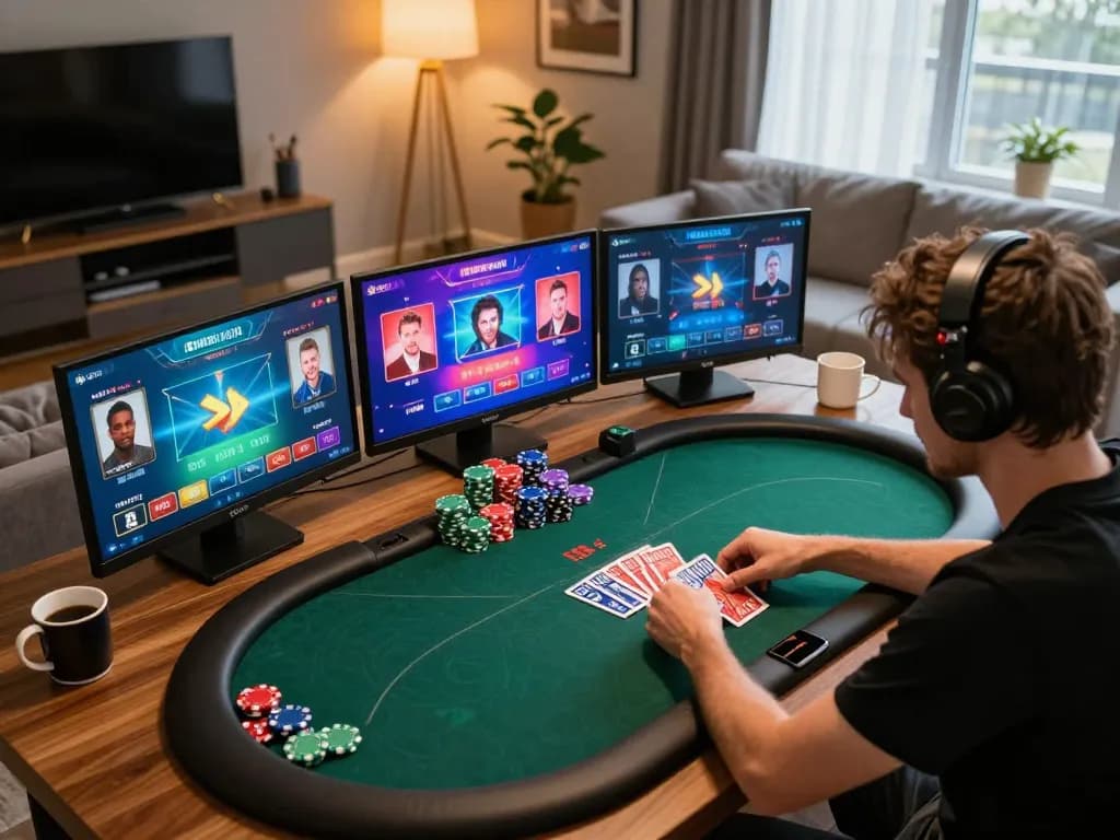 Engaging home scene showing player immersed in online poker on rr88 platform with vibrant graphics and strategic gameplay.