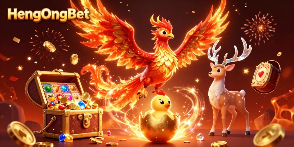 Experience high-stakes excitement at HengOngBet with vibrant casino elements in a dynamic scene.