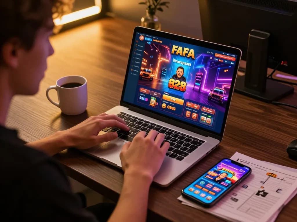 Engaging gameplay on FAFA 828 app from a cozy gaming setup with strategic notes